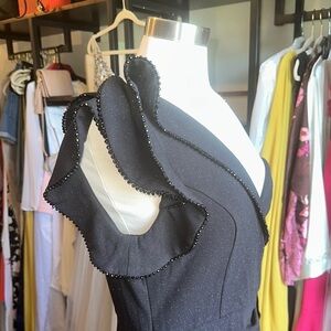 Black Ruffled One Shoulder Cocktail Dress